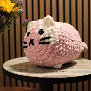 Crochet Loaf Cat Plushie, pink, white, soft, amigurumi